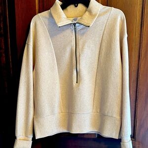 Oatmeal Cotton Half-Zip Pullover Sweatshirt